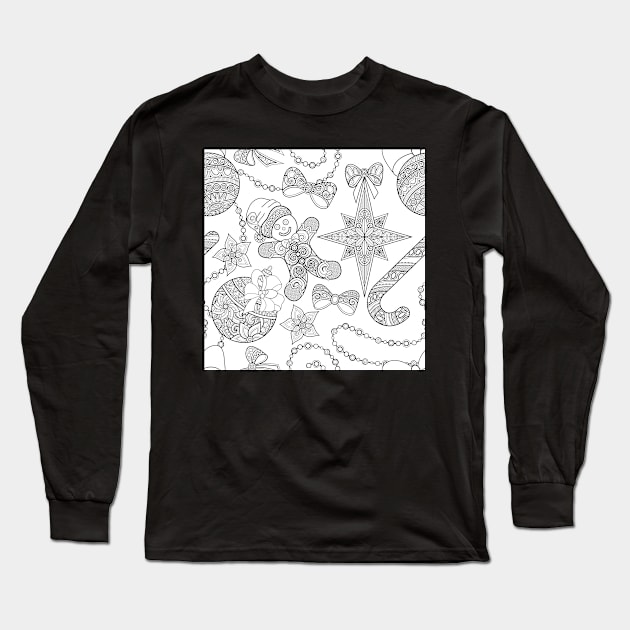 Monochrome Merry Christmas Pattern, New Year Illustration Long Sleeve T-Shirt by lissantee